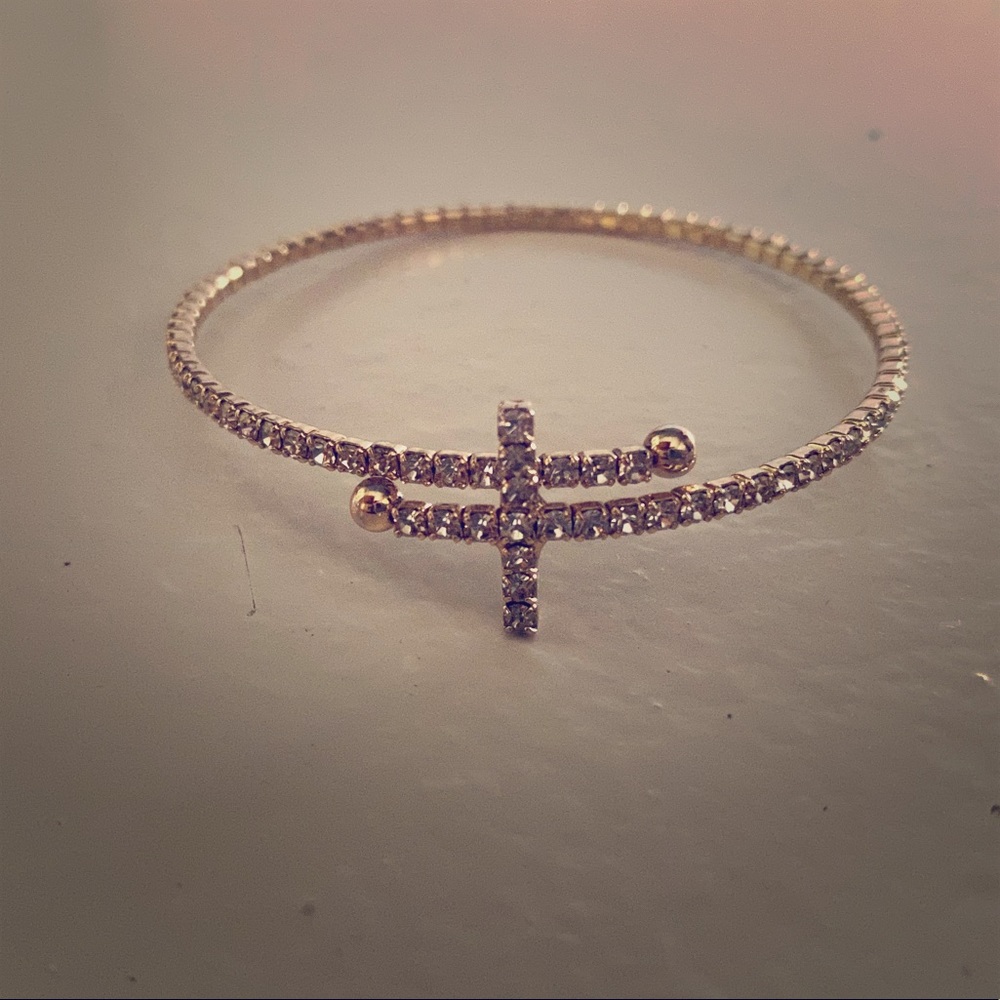 Dainty diamond wrap cross bracelet